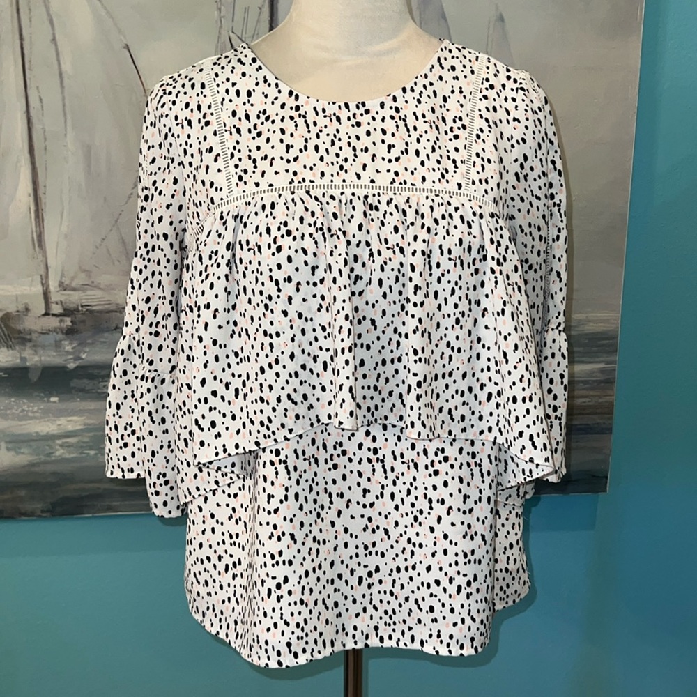 Kaari Blue Peasant Style Lined Blouse, XS